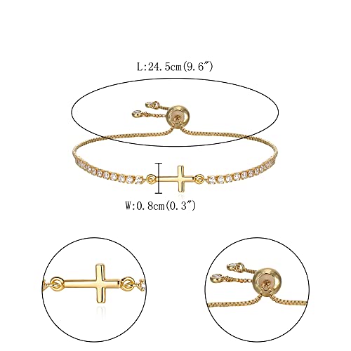 FANZE Gold Plated Cubic Zirconia Tennis Bracelets for Women Dainty Trendy Adjustable Bracelet Jewelry Gift for Ladies Wedding Mother Birthday Anniversary - style: Cross