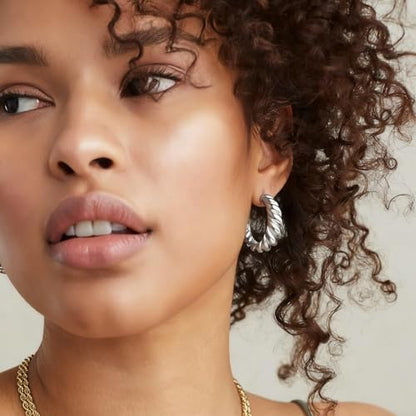 IFKM 24 Pairs Gold Hoop Earrings Set for Women Hypoallergenic Chunky Chain Twisted Open Hoops Dangle Earring Packs for Birthday Party Christmas Fashion Jewelry Gift - color: 24 Fashion silver