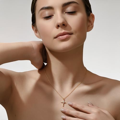 SEADAY Layered Gold Necklace for Women, 3-in-1 Gold Stack Necklace | Long Gold Necklace, Square, Hypoallergenic, Tarnish-resistant & Adjustable, Fashion Jewelry Gift Box & Gift Bag - color: Gold - Diamond Cross S/V