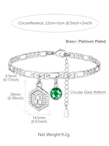 Custom4U Personalized Initial Ankle Bracelets for Women 14K Gold Plated Dainty CZ Birthstone Hexagon Letter Initial Anklets for Women Adjustable Silver/Gold Foot Chain Summer Beach Jewelry Gifts - color: Gold Hexagon-W