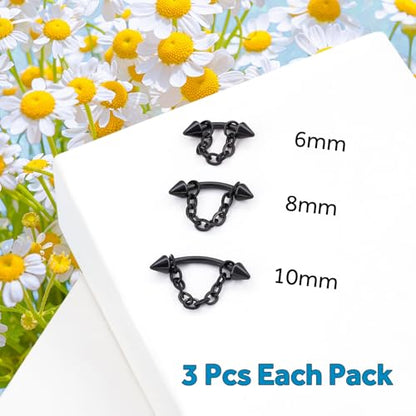 3 Pcs 316L Stainless Steel 16G Tragus Helix Rook Piercing Jewelry with Chain, Cartilage Earrings for Women, Belly Button Ring Vertical Labret Lip Piercing Jewelry - color: Black, size: Cone