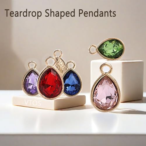 Glass Rhinestone Charms, 48 Pcs 12 Colors Birthstone Beads Crystal Dangle Pendants for Jewelry Making Earrings Necklace Bracelet - color: Gold