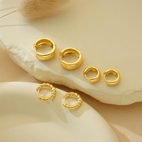 Freekiss 3 Pairs Hoop Earrings Set - Dainty Stud Dangle Cartilage for Women | Hypoallergenic Earrings, Cubic Zirconia Stackable Trendy Small Set Jewelry Gifts for Women - style: 2Polished Twisted Earrings-GD