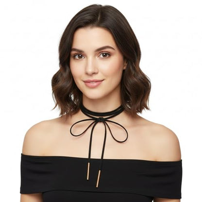 Black Choker Necklace for Women, Bow Gothic Choker, Black Velvet Chokers with Gold Tube, Long Wrap Rope Collar Tie Neck Chain, Neck Accessories for Party Prom