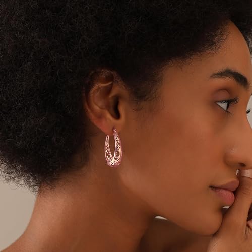LeCalla 925 Sterling Silver Hoop Earrings | Women's Filigree Hoop Earrings | Openwork Mesh Filigree Cut Earring | Lightweight & Hypoallergenic Vintage Hoop Earrings for Women - style: Rose-Gold / Oval Filigree