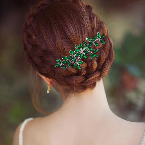 Green Wedding Crystal Hair Comb Elegant Bridal Wedding Hair Piece Teardrop Crystal Rhinestone Hair Accessories for Women Prom Party Photography - color: Green