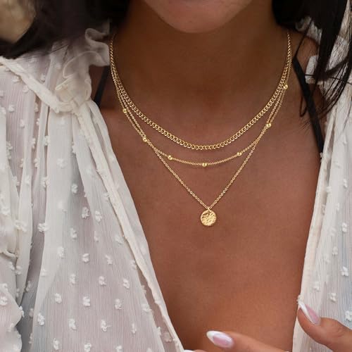 XIXINI Layered Necklaces for Women, Dainty Gold Necklace Stack 14k Gold Plated Layering Pendant Necklace Set Simple Statement Gold Necklaces for Women Trendy Fashion Waterproof Gold Jewelry - color: Gold-Set 3