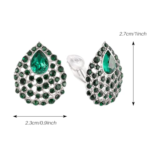 SELOVO Rhinestone Teardrop Big Stud Earrings Clip On Earrings - color: Green