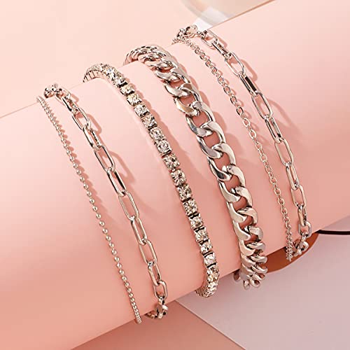 Nanafast 4-6PCS Ankle Bracelets Set for Women Gold Boho Beach Anklet Chain Adjustable Foot Jewelry for Women Extremely Simple Style - color: 4PCS-Silver