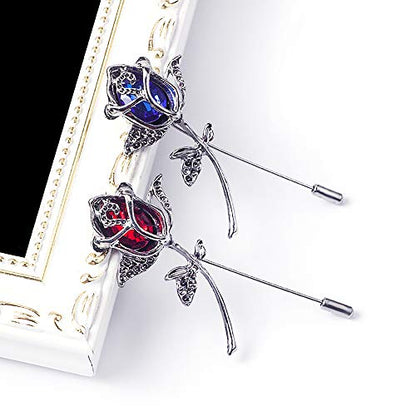 Rhinestone Rose Flower Brooch.Crystal Lapel Pin Brooch, Classy Flowers Tie Pin for Women Men Boutonniere Suit Pins - color: Blue