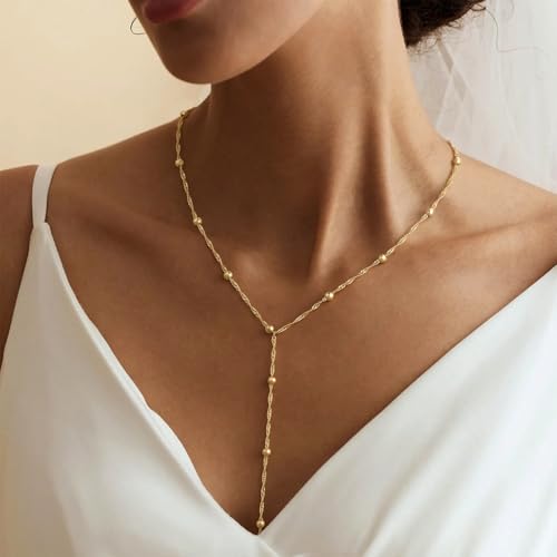VIROMY Gold Long Y Necklaces for Women Trendy - Dainty Lariat Chain Drop Pendant Necklace for Women Gold Statement Jewelry - color: Y Necklace 11