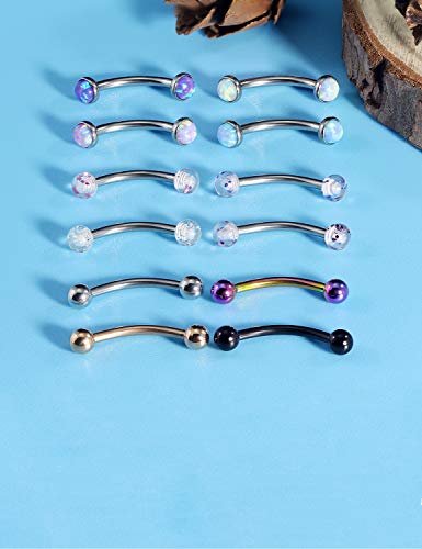 Jenxnjsjo 16g 8/10mm Eyebrow/Rook/Snug/Vertical-Labret/VCH/Snake-Eyes/Anti-Tragus/Cartilage/Daith/Belly-Button/Bridge/Hood/Surface Curved Barbell Piercing Jewelry for Women Men - color: Opal-B / Glitter / Ball, size: 10mm