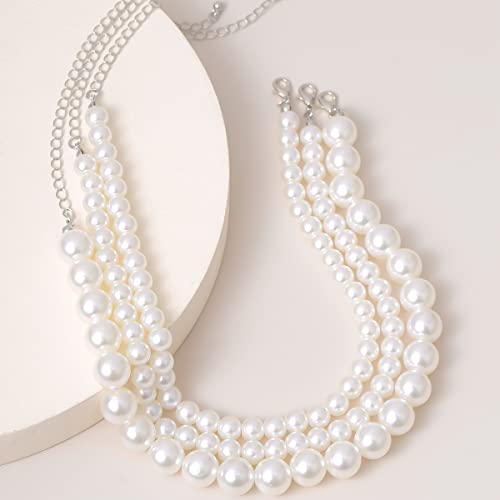Boho Choker Necklaces for Women - Faux Round Pearl Layered Fashion Chunky Thick Clavicle Necklace Wedding Bride Jewelry Gifts - color: Style A