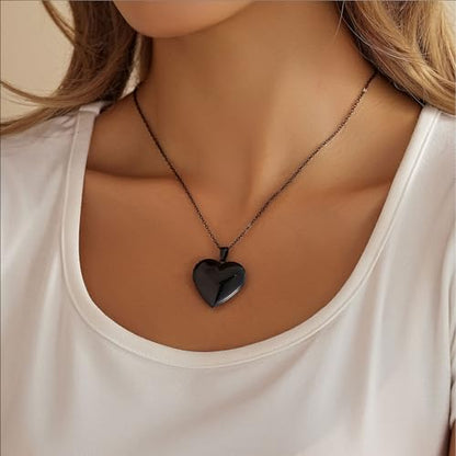 PHOCKSIN Personalized Locket Necklace for Women Photo Necklace with Customized Picture Birth Flower Birthstone Customizable Birthday Gifts - color: #20-Heart Black Birthflower