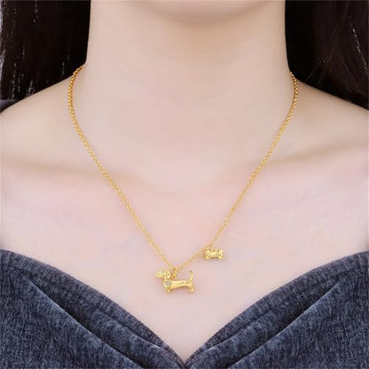 925 Sterling Silver Dainty Necklaces for Women Pendant Jewelry Gift for Her | Hypoallergenic Ocean Animal Love Cherry Blossom Jewelry, Ideal Valentine Birthday Christmas Graduation Gift for Wife Mom - color: Dachshund Dog & Bone