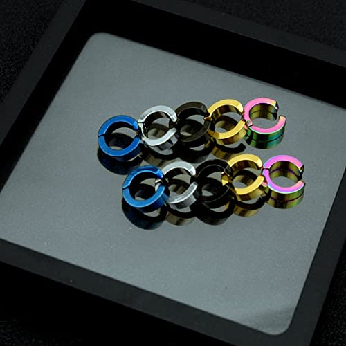 10 Pieces Non-Piercing Earrings Ear Clip Fake Ear Hoops for Men and Women Stainless Steel - color: 5 Pairs Set