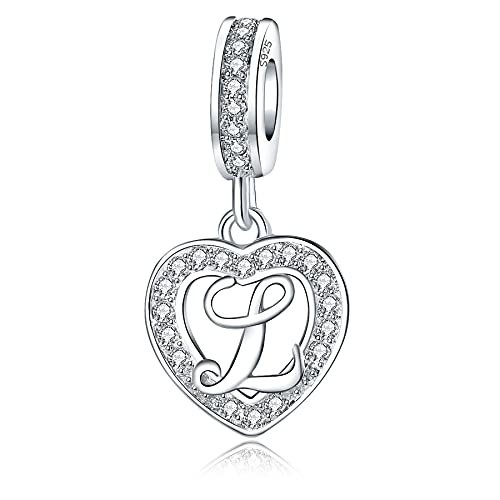 925 Sterling Silver Letter Charms A~Z Alphabet Charm Letter Beads fit Pandora European Bracelets fit Wife Mom Christmas Birthday Gift - color: L