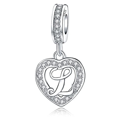 925 Sterling Silver Letter Charms A~Z Alphabet Charm Letter Beads fit Pandora European Bracelets fit Wife Mom Christmas Birthday Gift - color: L