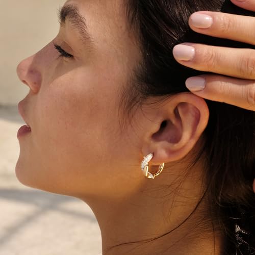 Cubic Zirconia Huggie Earrings 14k Gold Plated Tiny Earrings Small Huggie Hoop Earrings Simple Lightweight Hoops Gift for Women - color: S winding