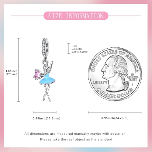 S925 Sterling Silver Cute Bead Charm for Pandora Bracelets and Necklaces | Lucky Clover Cute Animal Pink Bow Cherry Butterfly Pendant Bead Charms Jewelry Making Gifts for Women Valentines Mother's Day - style: Ballet Dancer Love