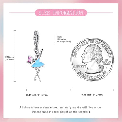S925 Sterling Silver Cute Bead Charm for Pandora Bracelets and Necklaces | Lucky Clover Cute Animal Pink Bow Cherry Butterfly Pendant Bead Charms Jewelry Making Gifts for Women Valentines Mother's Day - style: Ballet Dancer Love