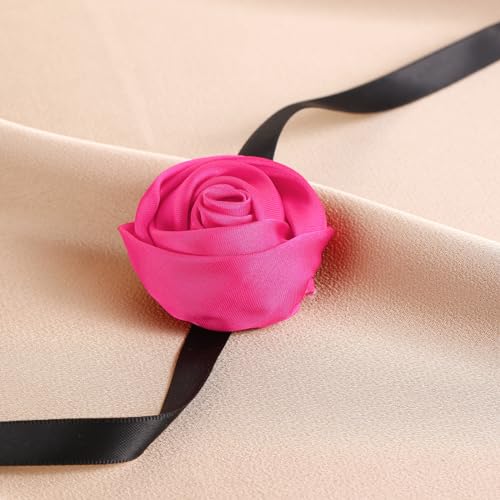 Firstmeet Floral Rose Necklace Handmade Flower Satin Ribbon Choker Necklace for Women - color: Rosered