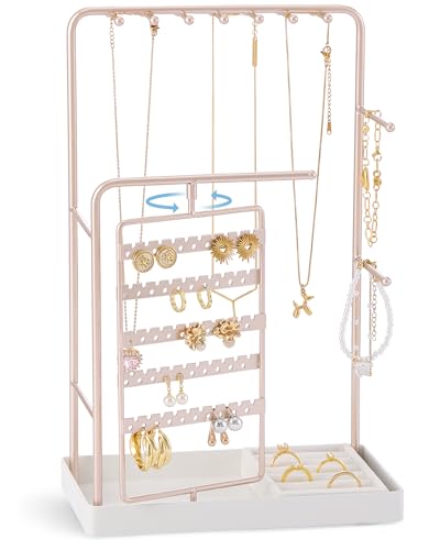 ProCase Jewelry Stand Holder Organizer and Storage, Champagne (No-Assembly) | Rotating Earring Bracelet Holder Storage, Hanging Jewelry Display Velvet Ring Tray, Teen Girls Birthday Gifts Room Dorm Decor - color: Champagne (No-Assembly), size: Medium (7.8