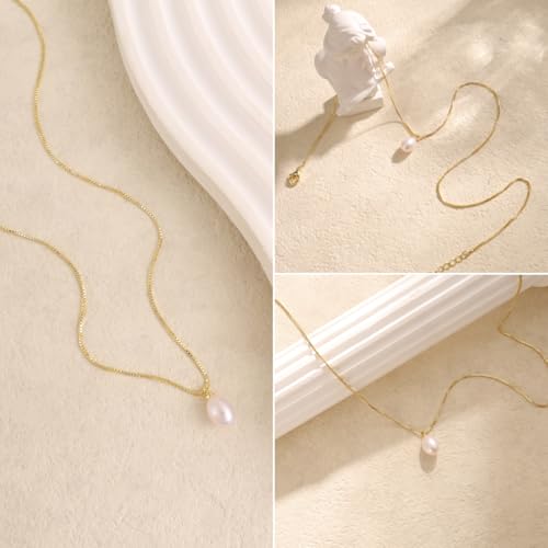 Pearl Necklaces for Women,Dainty Gold Pendant Necklaces Waterproof Jewelry | 14K Gold Plated Pearl Necklaces,Dainty Elegant Wedding Necklace,Small Cute Adjustable Minimalist Necklace,Non Tarnish Jewelry - color: GOLD-2