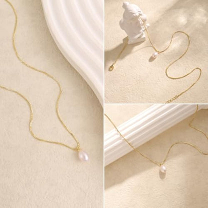 Pearl Necklaces for Women,Dainty Gold Pendant Necklaces Waterproof Jewelry | 14K Gold Plated Pearl Necklaces,Dainty Elegant Wedding Necklace,Small Cute Adjustable Minimalist Necklace,Non Tarnish Jewelry - color: GOLD-2