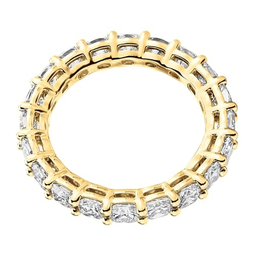 PAVOI 14K Gold Plated Eternity Ring for Women, Stackable Love Wedding Band | Square-Cut Cubic Zirconia Rings, Hypoallergenic Gold Wedding Bands - color: Yellow Gold
