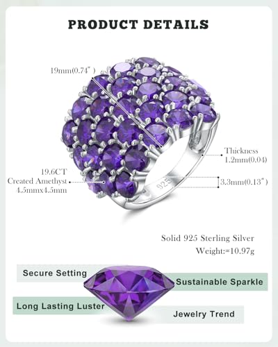 925 Sterling Silver Pave Birthstone Chunky Statement Rings for Women Men | 14K Gold Plated/Silver Large Dome Ring Birthday Cocktail Jewelry,Size 6 to 10(with Gift Box) - color: 02-Created Amethyst-Feb.