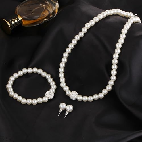 CSIYANJRY99 Pearl Necklace and Earring Set Faux Pearl Jewelry Sets for Women Imitation Beaded Pearl Necklace Bracelet Stud Earrings for Women - color: C
