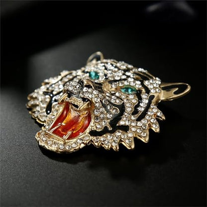 Luxury Crystal Tiger Brooch Pins for Women Men Vintage Gold-Tone Climbing Black Spots Leopard Brooch Fashion Panther Cougar Pin Suit Jackets Coat Animal Jewelry Gift - style: Tiger