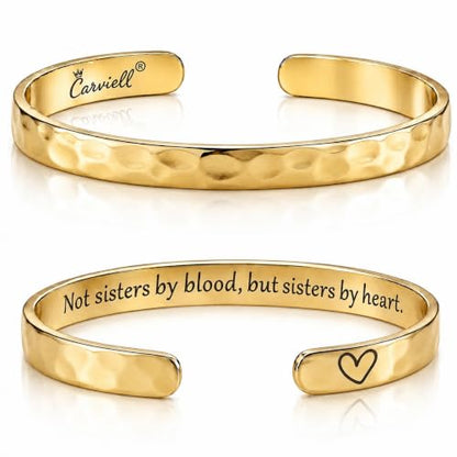 Carviell Bracelet - Gifts for Women – Inspirational, Friendships, Love, Mom, Daughters, Sisters, Christian, Graduations, Memorials & Wedding Gifts – 100+ Phrases – Stainless Steel, Gift Ready - color: FRIENDSHIP Gift - Not sisters by blood, but sisters by