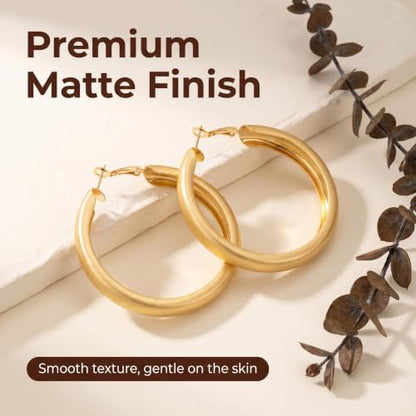 Hoop Earrings for Women, Hypoallergenic Stainless Steel Lightweight Thin Large Big Hoops Earrings Set for Women, Non Tarnish for Jewelry Gift 40MM - color: Gold Matte Chunky Hoop Earrings
