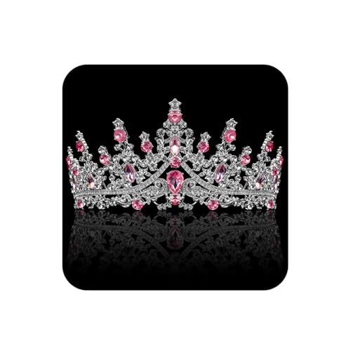 COCIDE Pink Crowns for Women Pink Tiaras for Women Queen Tiaras for Womens Costume Hair Accessories Royal Crystal Headbands Cosplay Birthday Pageant Bride Headpieces - color: V4,Pink&Silver