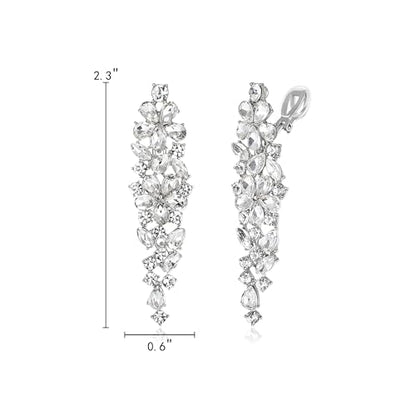 EleQueen Women's Sparkle Statement Clip-On Chandelier Earrings | Marquise Crystals Earrings for Women, Art Deco Prom Jewelry for Wedding Bride Bridesmaid - color: White Silver-Tone
