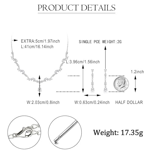 EVER FAITH Pear Shaped Cubic Zirconia Bridal Wedding Jewelry Set for Women | Gorgeous Water Drop Bride Necklace Dangle Earrings, for Bride Bridesmaid - color: White Gold Plated