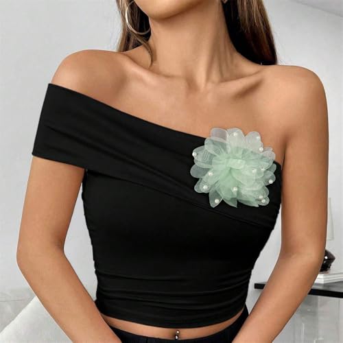 13cm/5in Beaded Mesh Flower Brooch Pin for Women Girls Dainty Round Shell Pearl Ball Beads Camellia Peony Flowers Brooches Lapel Hair Pins Elegant Wedding Anniversary Accessories Jewelry - color: Green