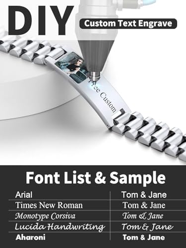 ChainsHouse Men Stainless Steel Bracelet Adjustable Custom ID Engraved Gift | Personalized Silver/Gold/Black for Birthday Father Husband Boyfriend with Gift Box Adjustable Tool 10mm/15mm/15.5mm 8.3"/8.7" - color: E.15mm Width-Silver-Photo Custom
