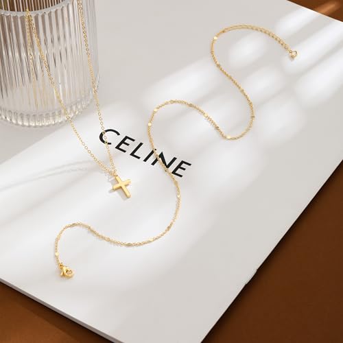 Cross Necklace for Women Dainty 14K Gold/Silver Plated Sideways Cross Necklace Non Tarnish Trendy Gold/Silver Small Cute Simple CZ Jewelry Baptism Religious Faith Jewelry Gifts - color: GD