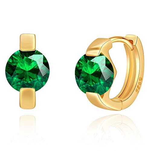 Tiny Huggie hoop Earrings for Women | 14k Gold Plated, Mini Round Cubic Zirconia, Small Simulated Diamond Huggies, Hypoallergenic Jewelry Gifts - color: Green