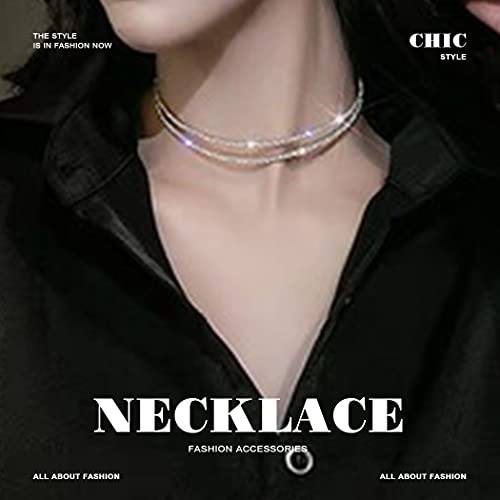 JEAIRTS Rhinestone Choker Necklace Silver Diamond Chain Jewerly for Women | Sparkly Multi-row Crystal Chokers Women's Wedding Prom Formal Jewelry Accessories - color: Style 11