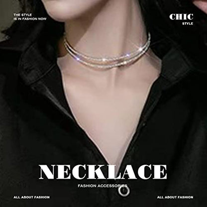 JEAIRTS Rhinestone Choker Necklace Silver Diamond Chain Jewerly for Women | Sparkly Multi-row Crystal Chokers Women's Wedding Prom Formal Jewelry Accessories - color: Style 11