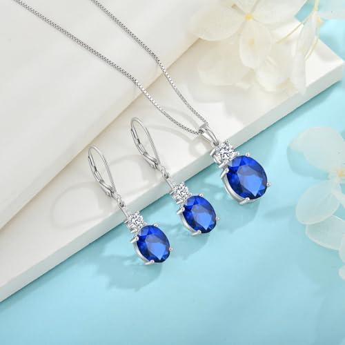 Birthstone Necklace for Women 925 Sterling Silver | Oval Cut Pendant Necklace, Jewelry for Mom Wife - color: Royal Blue