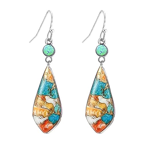 MALOYANVE Bohemian Crystal Earrings for Women Vintage Boho Antique Silver Lightweight Sparkling Rhinestones Chandelier Leaf Shaped Dangle Drop Statement Earrings Jewelry - color: Colorful Teardrop
