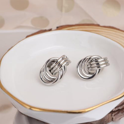 Jean Beau Chunky Gold Stud Earrings for Women Trendy Gold Plated Dangle Drop Prom Birthday Fashion Office Jewelry Gift - color: Silver