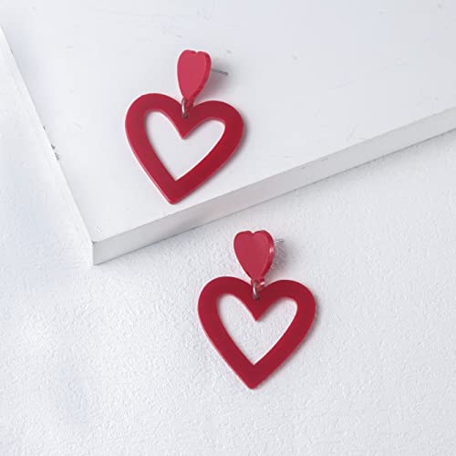 Set Heart Love Couple Colorful Stud Hoop Dangle Earrings 80 90s Retro Earrings Rectangle for Women Jewelry Gifts Geometric Valentine’s Day Neon Bright Fluorescence Costume - color: red