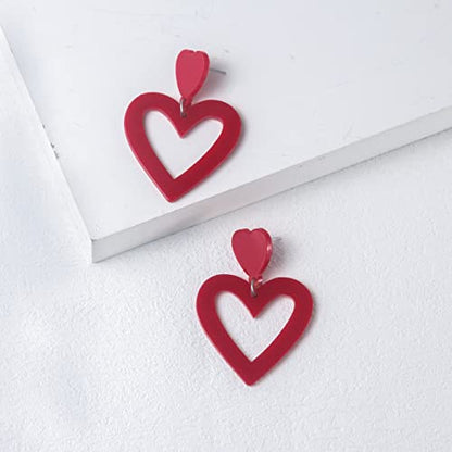 Set Heart Love Couple Colorful Stud Hoop Dangle Earrings 80 90s Retro Earrings Rectangle for Women Jewelry Gifts Geometric Valentine’s Day Neon Bright Fluorescence Costume - color: red