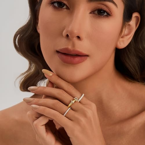 Cicy Bell Interlocking Ring for Women 18k Gold Plated CZ Stack Ring Set - color: Style E-Gold, size: 6